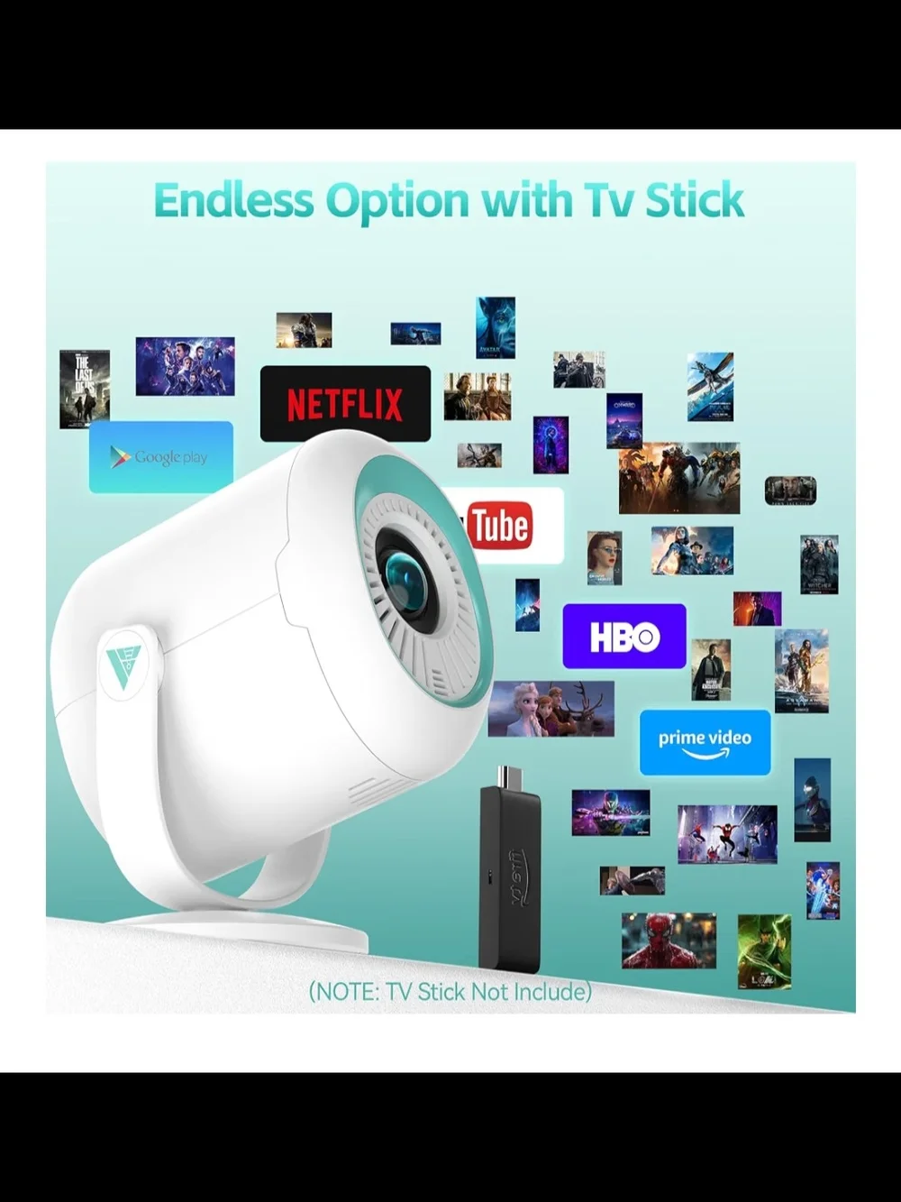 White Mini Projector for Home Theater - Portable Wireless Bluetooth
